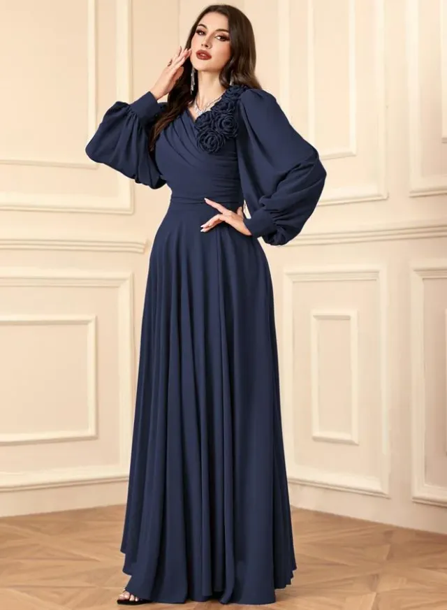 Green 3D Flower Detail Fold Pleat Maxi Dress – image 3