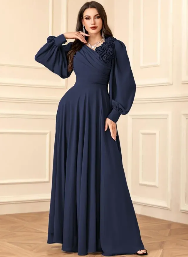 Green 3D Flower Detail Fold Pleat Maxi Dress – image 4