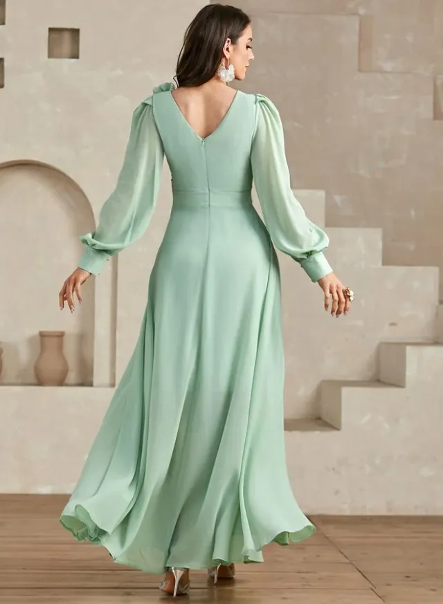 Green 3D Flower Detail Fold Pleat Maxi Dress – image 2