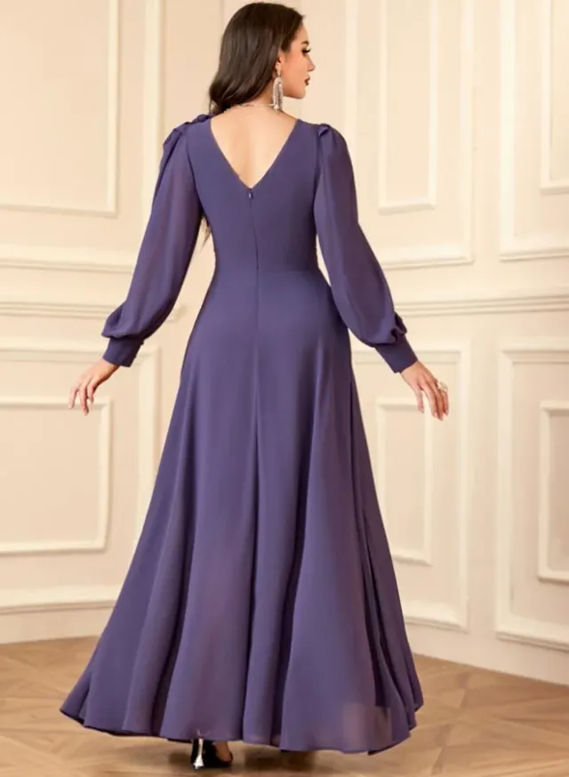 Women Pleated Flower Detail Balloon Sleeve Maxi Dress – image 2