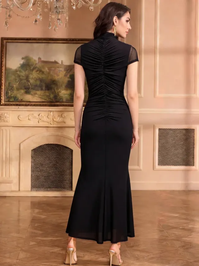 Styli Black Gathered Yoke Sheath Maxi Dress – image 4