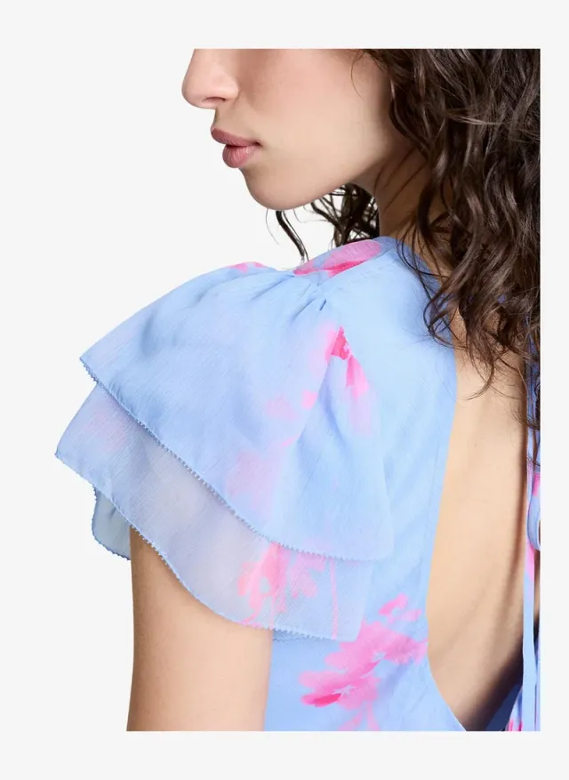 Women's Blue/Pink Multi Myla Hallie Crinkle Tea Dress – صورة 4