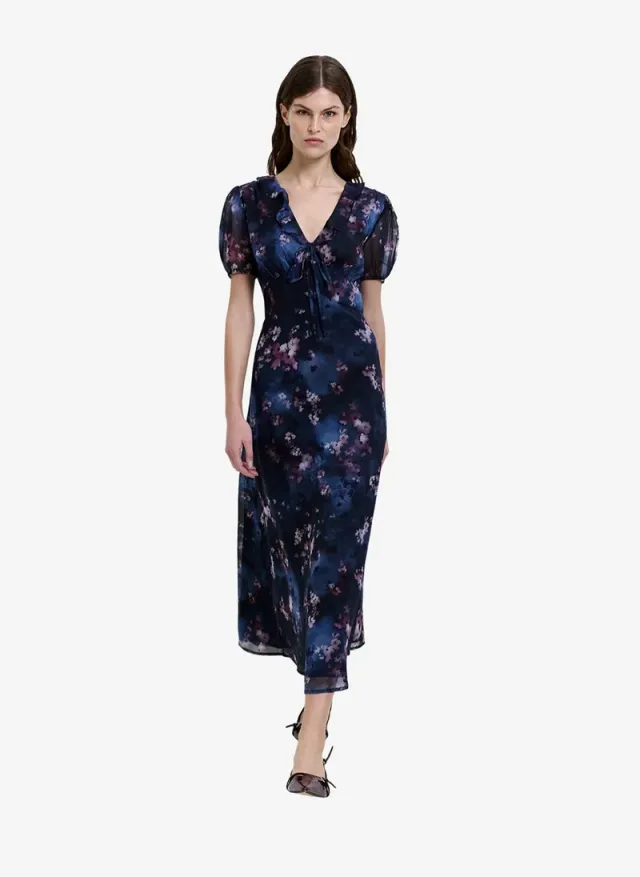 Women's Navy Multi Clara Emina Midi Smock Dress