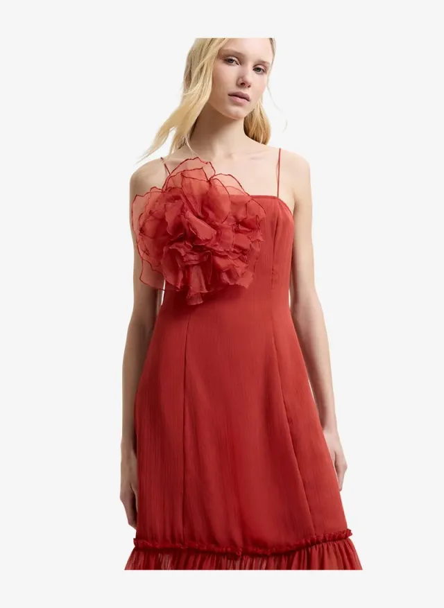 Women's Brick Red Emina Chiffon Maxi Dress – صورة 2