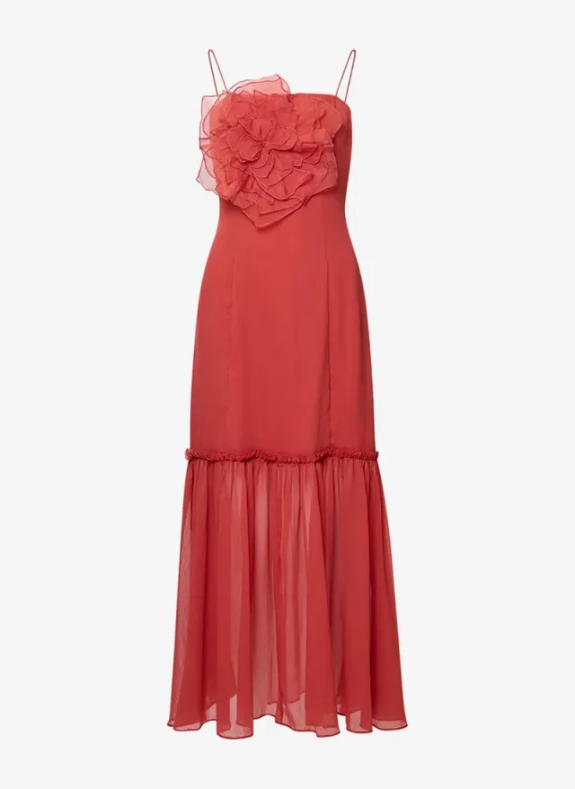 Women's Brick Red Emina Chiffon Maxi Dress – صورة 7