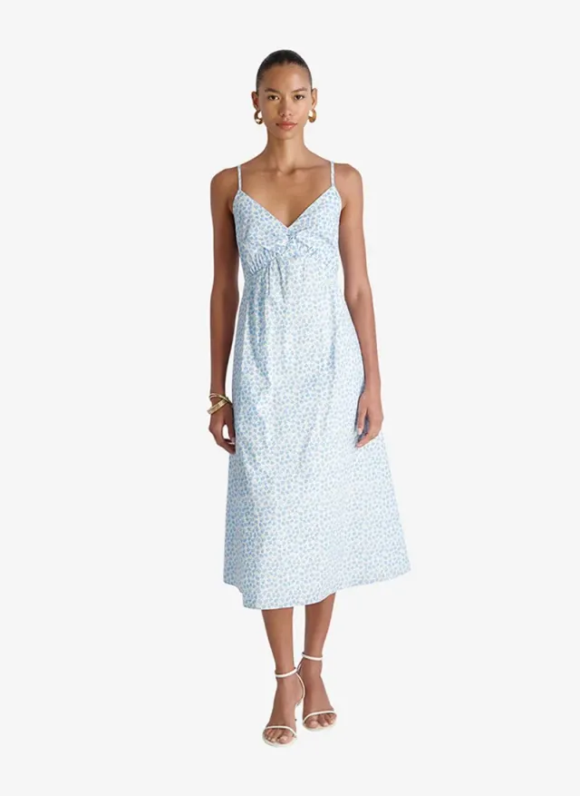 Women's White-Poolside Blue Rhodes Pop Stacey Flr Midi Dress