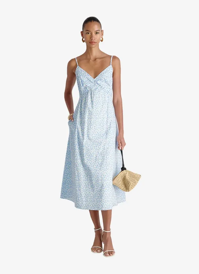 Women's White-Poolside Blue Rhodes Pop Stacey Flr Midi Dress – صورة 2