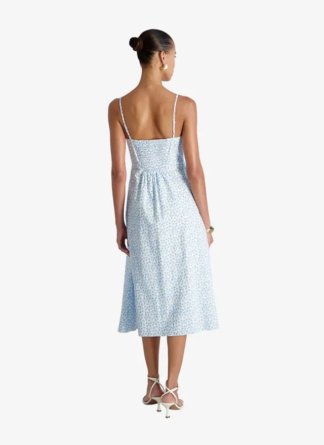 Women's White-Poolside Blue Rhodes Pop Stacey Flr Midi Dress – صورة 4