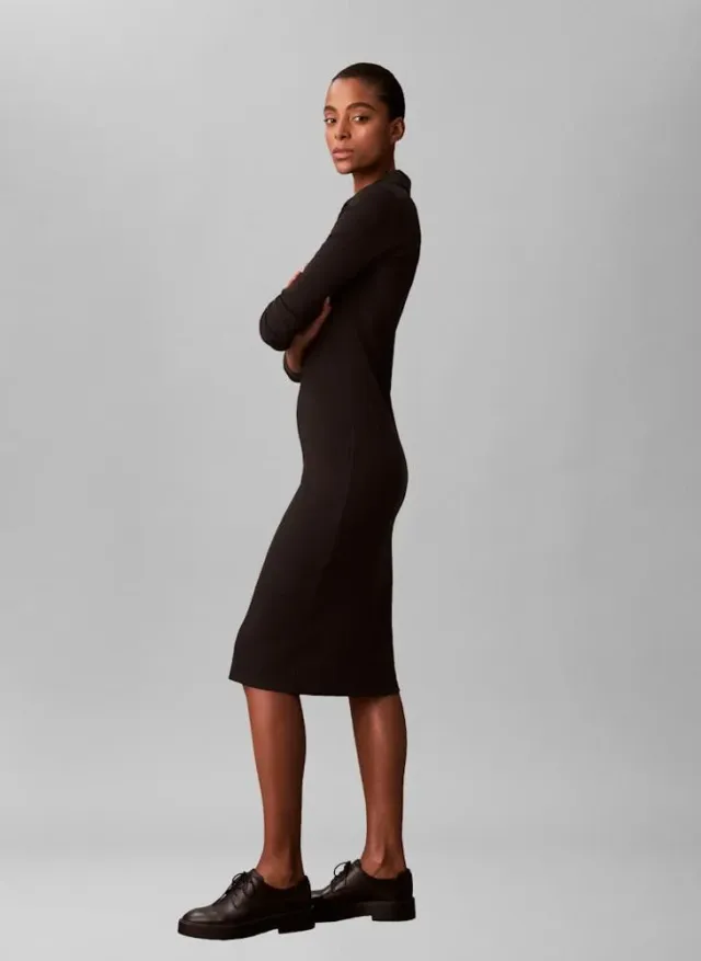 Long Sleeve Collar Neck Midi Dress – image 3