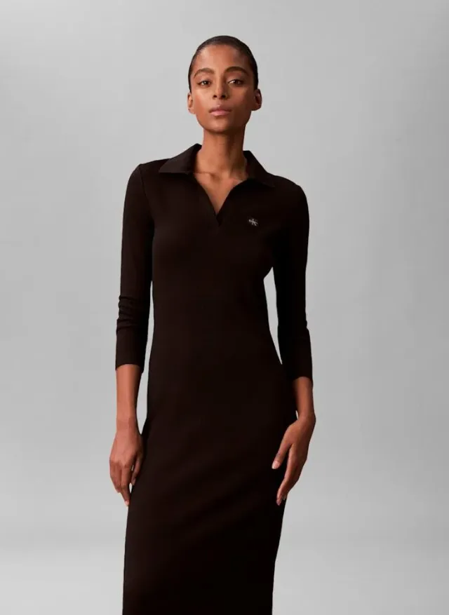 Long Sleeve Collar Neck Midi Dress – image 5
