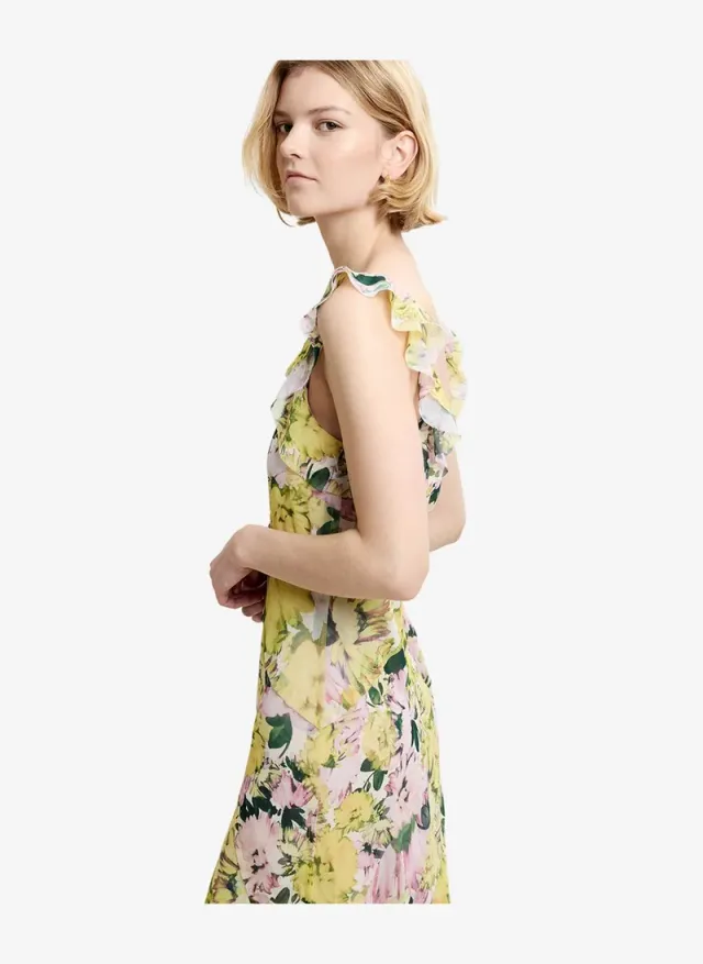 Women's Yellow Multi Carla Air Chiffon Curved Seam Dress