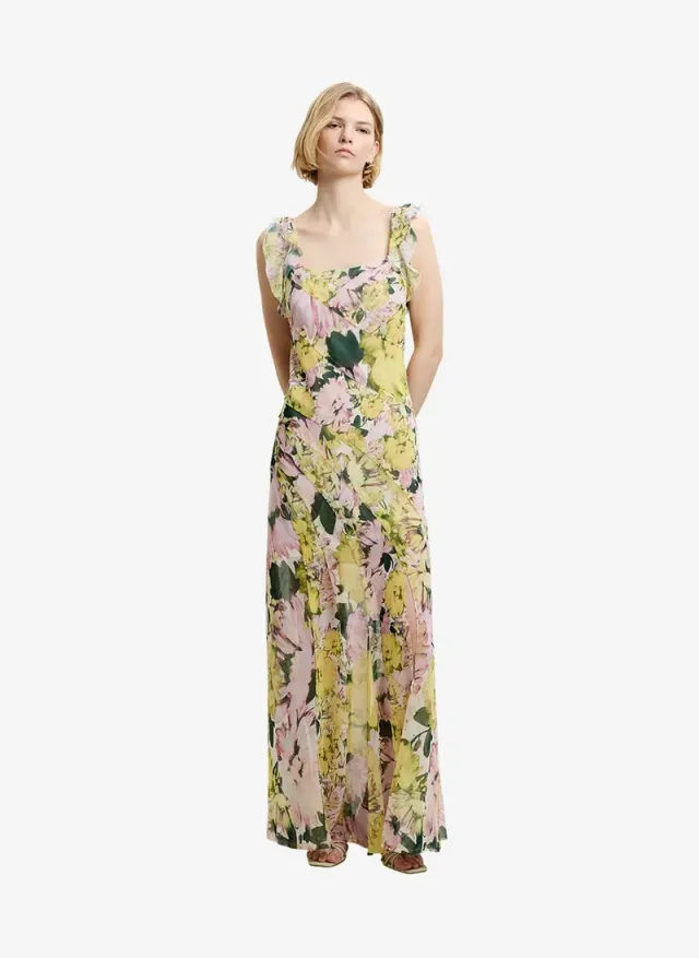 Women's Yellow Multi Carla Air Chiffon Curved Seam Dress – صورة 2