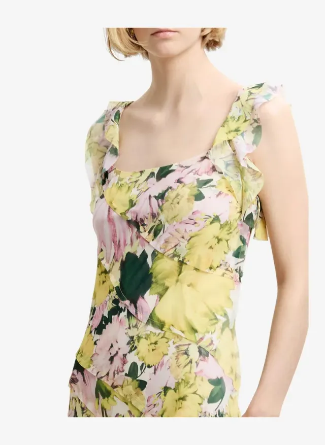 Women's Yellow Multi Carla Air Chiffon Curved Seam Dress – صورة 3