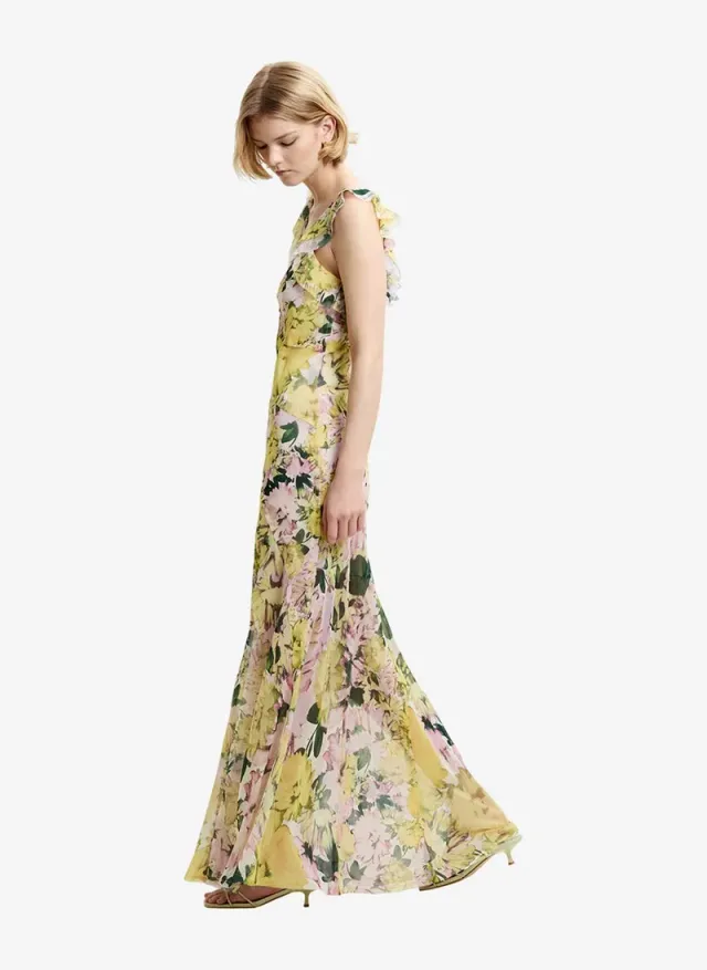 Women's Yellow Multi Carla Air Chiffon Curved Seam Dress – صورة 4