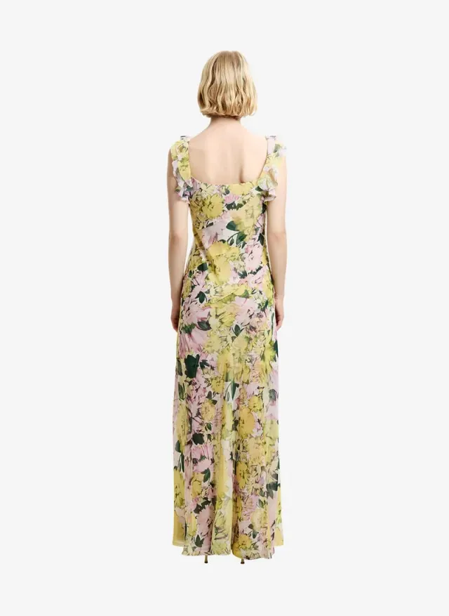 Women's Yellow Multi Carla Air Chiffon Curved Seam Dress – صورة 5