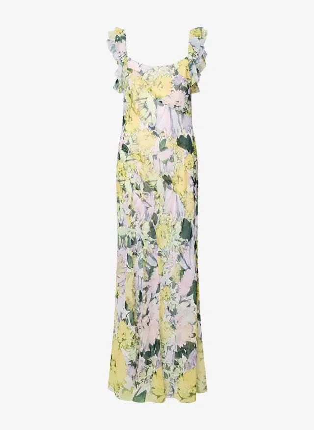 Women's Yellow Multi Carla Air Chiffon Curved Seam Dress – صورة 6