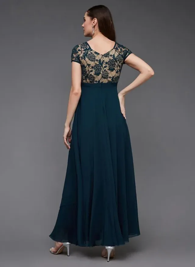 Miss Chase Green Lace Insert A-Line Maxi Dress – صورة 3