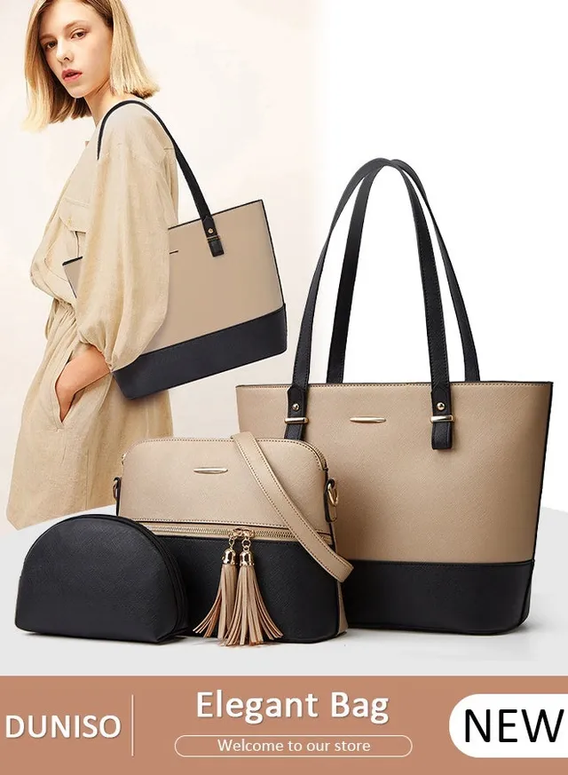 3pcs Women's Fashion Shoulder Tote Bag Faux Leather Handbag Crossbody bag Purse Set Large Capacity Tote Bag Fashionable Travel Messenger Shoulder Bag For Ladies