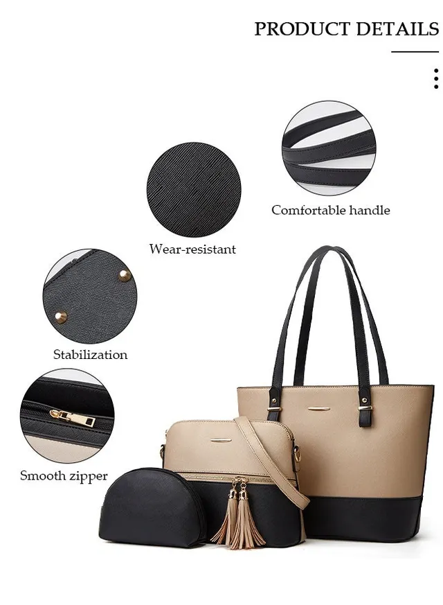3pcs Women's Fashion Shoulder Tote Bag Faux Leather Handbag Crossbody bag Purse Set Large Capacity Tote Bag Fashionable Travel Messenger Shoulder Bag For Ladies – image 2