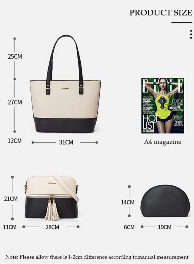 3pcs Women's Fashion Shoulder Tote Bag Faux Leather Handbag Crossbody bag Purse Set Large Capacity Tote Bag Fashionable Travel Messenger Shoulder Bag For Ladies – image 3