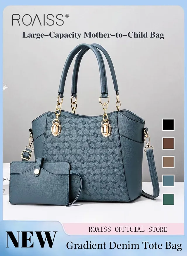 Large Shoulder Crossbody Bag for Women with Matching Clutch Ladies Tote Bag and Satchel with Hardware Buckle and Bottom Rivet