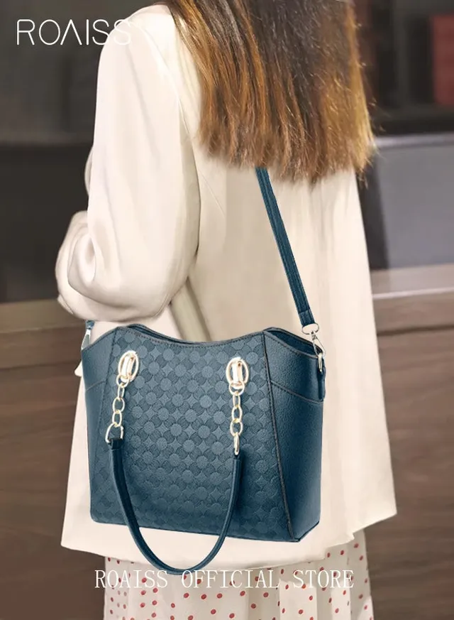 Large Shoulder Crossbody Bag for Women with Matching Clutch Ladies Tote Bag and Satchel with Hardware Buckle and Bottom Rivet – image 5