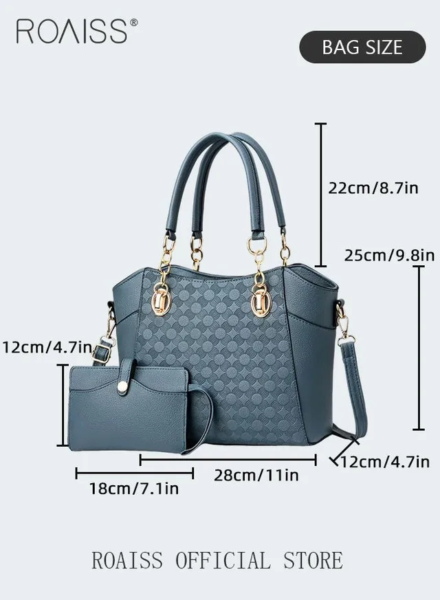 Large Shoulder Crossbody Bag for Women with Matching Clutch Ladies Tote Bag and Satchel with Hardware Buckle and Bottom Rivet – image 6