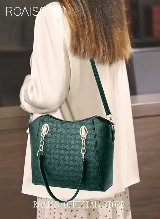 Large Shoulder Crossbody Bag for Women with Matching Clutch Ladies Tote Bag and Satchel with Hardware Buckle and Bottom Rivet – image 5