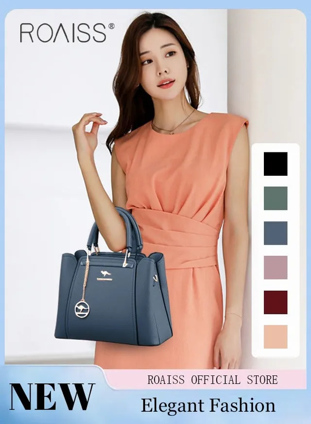 Women's Leather Shoulder Bag, Large Capacity Elegant Handbag Bag, Ladies Color-Blocked Stylish Crossbody Bucket Bag, Blue