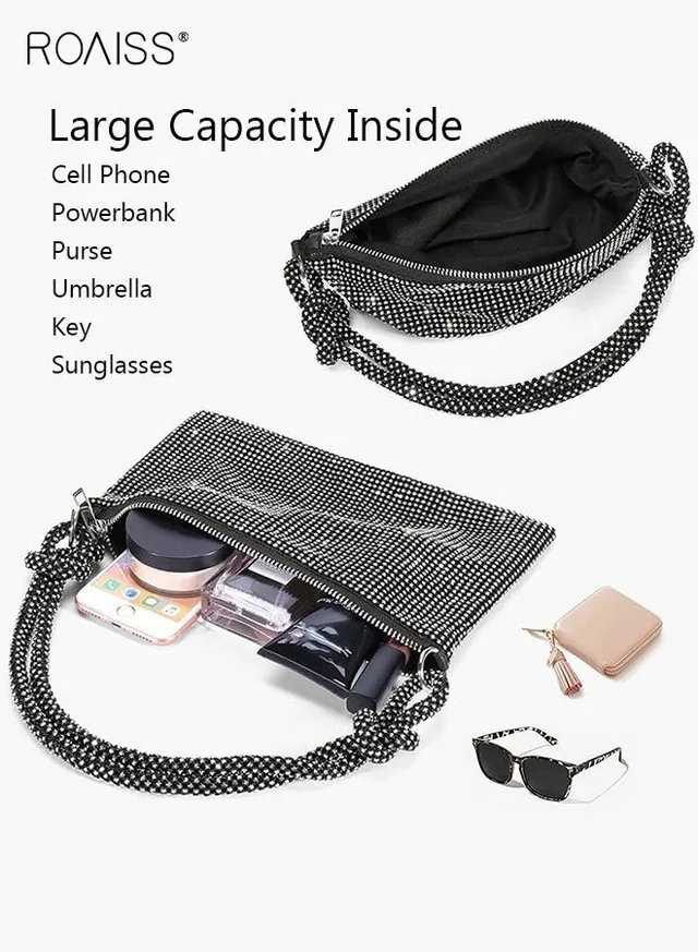 Women Stylish Shoulder Bag with Rhinestone, Elegant Chic Underarm Bag, Simple Glittery Bag for Lady, Versatile Handbag with Smooth Zipper, Suitable for Daily Items – image 3