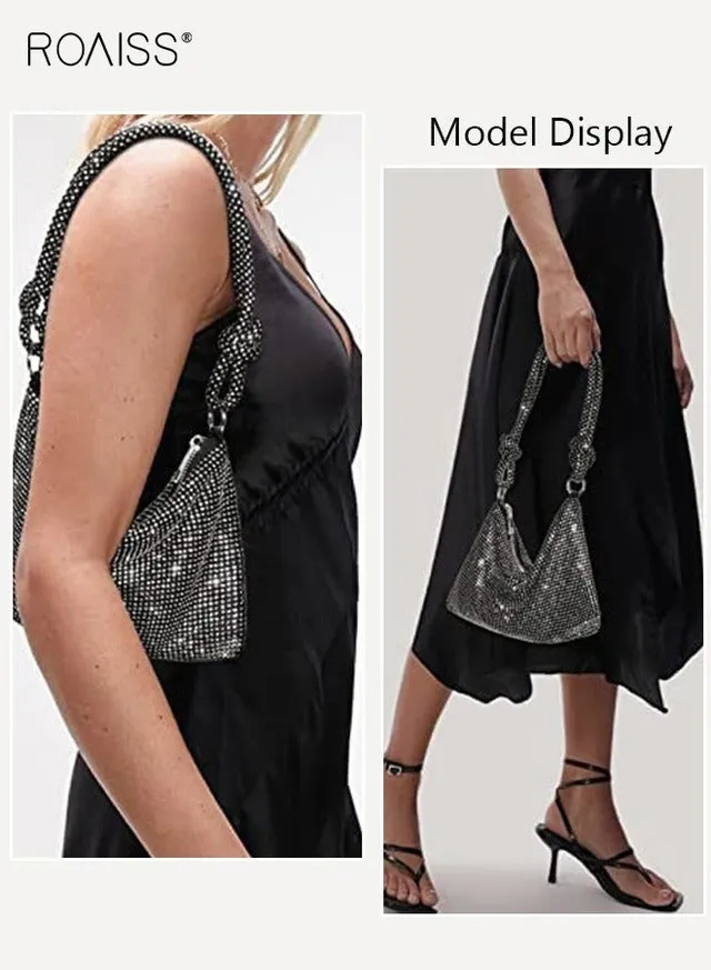 Women Stylish Shoulder Bag with Rhinestone, Elegant Chic Underarm Bag, Simple Glittery Bag for Lady, Versatile Handbag with Smooth Zipper, Suitable for Daily Items – image 4