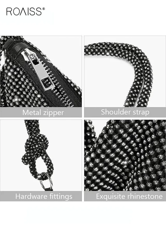 Women Stylish Shoulder Bag with Rhinestone, Elegant Chic Underarm Bag, Simple Glittery Bag for Lady, Versatile Handbag with Smooth Zipper, Suitable for Daily Items – image 5