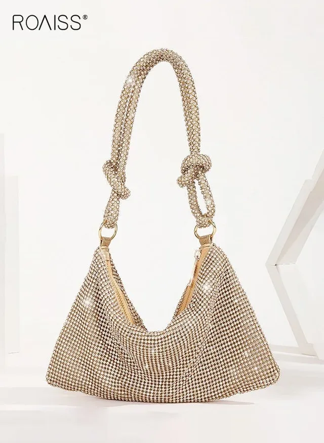 Women Stylish Shoulder Bag with Rhinestone, Elegant Chic Underarm Bag, Simple Glittery Bag for Lady, Versatile Handbag with Smooth Zipper, Suitable for Daily Items