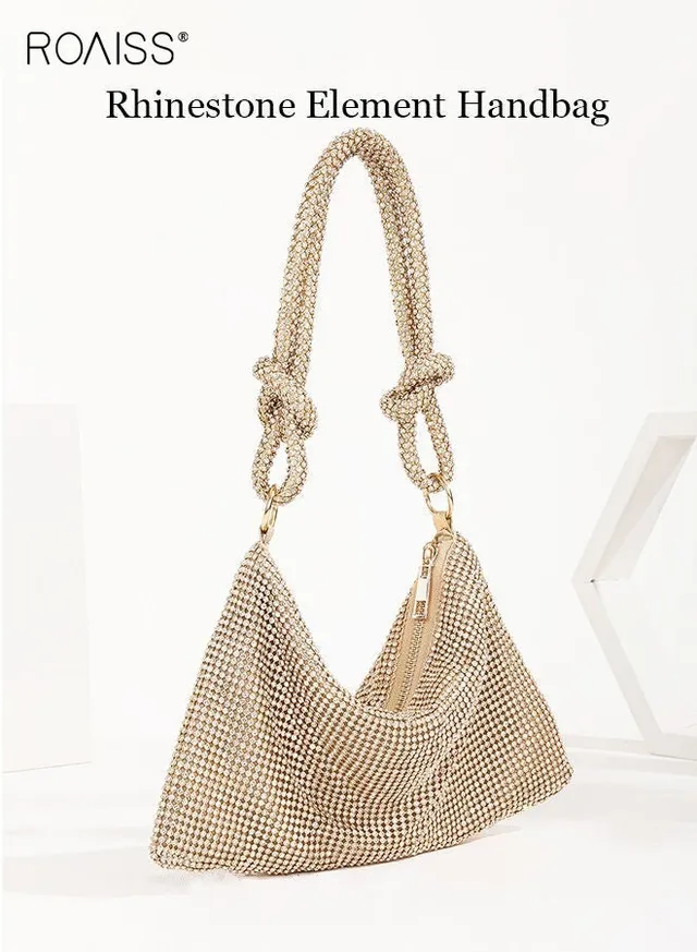 Women Stylish Shoulder Bag with Rhinestone, Elegant Chic Underarm Bag, Simple Glittery Bag for Lady, Versatile Handbag with Smooth Zipper, Suitable for Daily Items – image 2