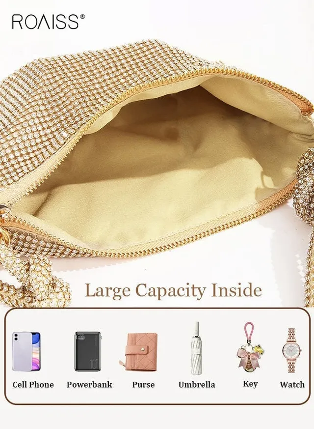 Women Stylish Shoulder Bag with Rhinestone, Elegant Chic Underarm Bag, Simple Glittery Bag for Lady, Versatile Handbag with Smooth Zipper, Suitable for Daily Items – image 3
