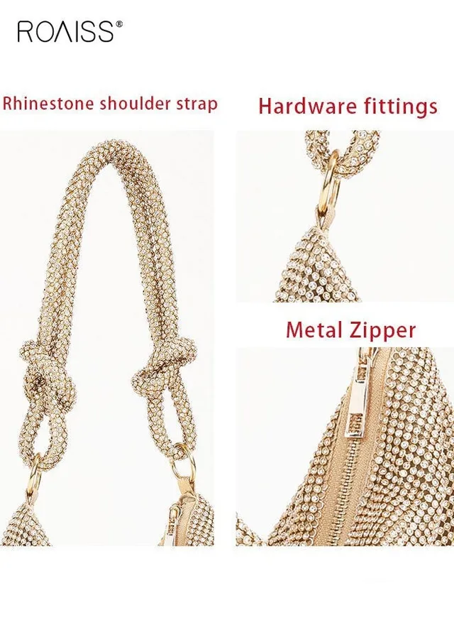 Women Stylish Shoulder Bag with Rhinestone, Elegant Chic Underarm Bag, Simple Glittery Bag for Lady, Versatile Handbag with Smooth Zipper, Suitable for Daily Items – image 4
