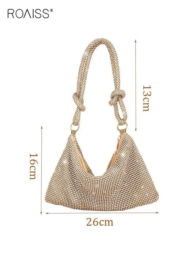 Women Stylish Shoulder Bag with Rhinestone, Elegant Chic Underarm Bag, Simple Glittery Bag for Lady, Versatile Handbag with Smooth Zipper, Suitable for Daily Items – image 5