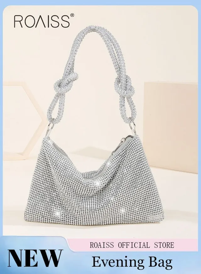 Women Stylish Shoulder Bag with Rhinestone, Elegant Chic Underarm Bag, Simple Glittery Bag for Lady, Versatile Handbag with Smooth Zipper, Suitable for Daily Items – image 2