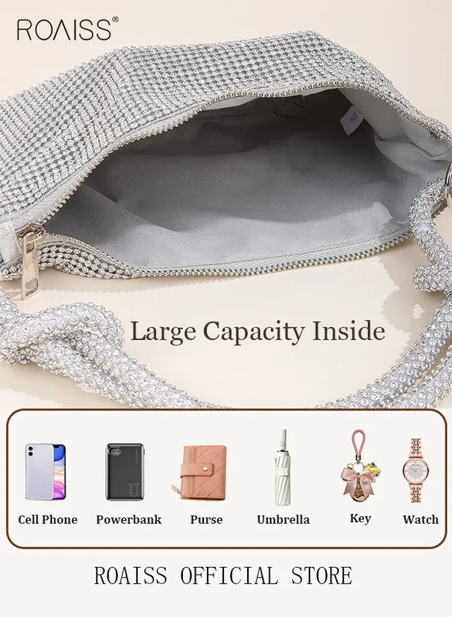 Women Stylish Shoulder Bag with Rhinestone, Elegant Chic Underarm Bag, Simple Glittery Bag for Lady, Versatile Handbag with Smooth Zipper, Suitable for Daily Items – image 3