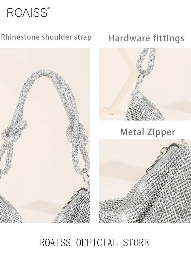 Women Stylish Shoulder Bag with Rhinestone, Elegant Chic Underarm Bag, Simple Glittery Bag for Lady, Versatile Handbag with Smooth Zipper, Suitable for Daily Items – image 4
