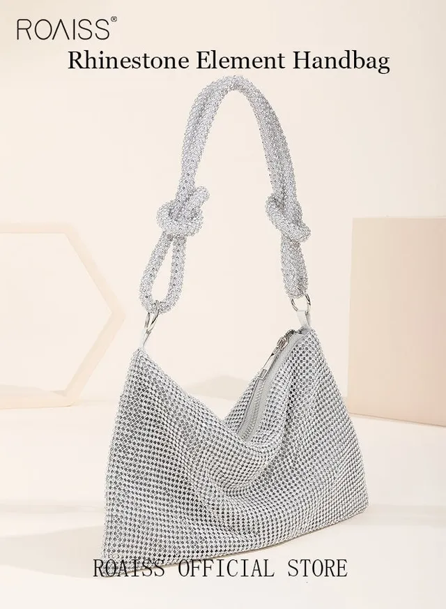 Women Stylish Shoulder Bag with Rhinestone, Elegant Chic Underarm Bag, Simple Glittery Bag for Lady, Versatile Handbag with Smooth Zipper, Suitable for Daily Items – image 5