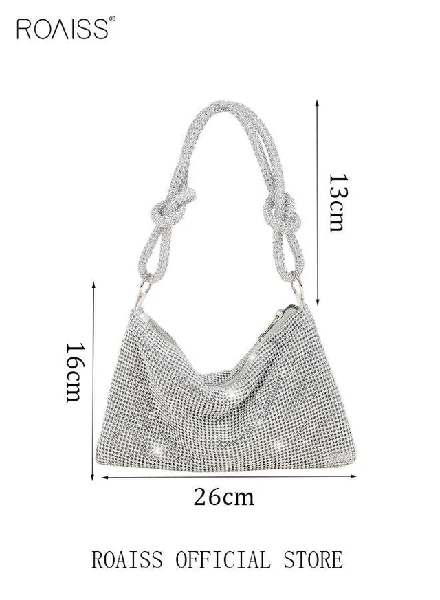 Women Stylish Shoulder Bag with Rhinestone, Elegant Chic Underarm Bag, Simple Glittery Bag for Lady, Versatile Handbag with Smooth Zipper, Suitable for Daily Items – image 6
