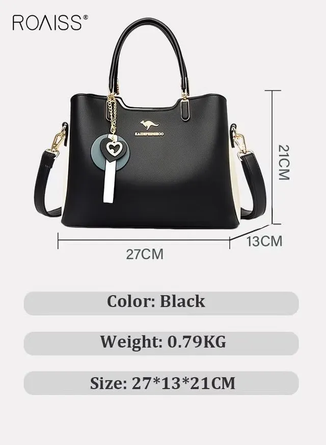 Women's Patent PU Leather Two-Tone Handbag, Elegant Structured Tote Bag with Detachable Shoulder Strap, Ladies Classic Shoulder Bag Handle Satchel Bag with Gold-Tone Hardware, Multi-Functional Crossbody Purse for Work Office Business Everyday Casual Wear – image 5
