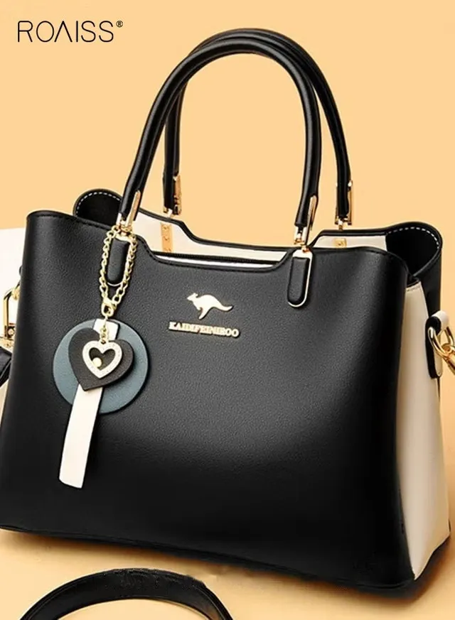 Women's Patent PU Leather Two-Tone Handbag, Elegant Structured Tote Bag with Detachable Shoulder Strap, Ladies Classic Shoulder Bag Handle Satchel Bag with Gold-Tone Hardware, Multi-Functional Crossbody Purse for Work Office Business Everyday Casual Wear – image 6