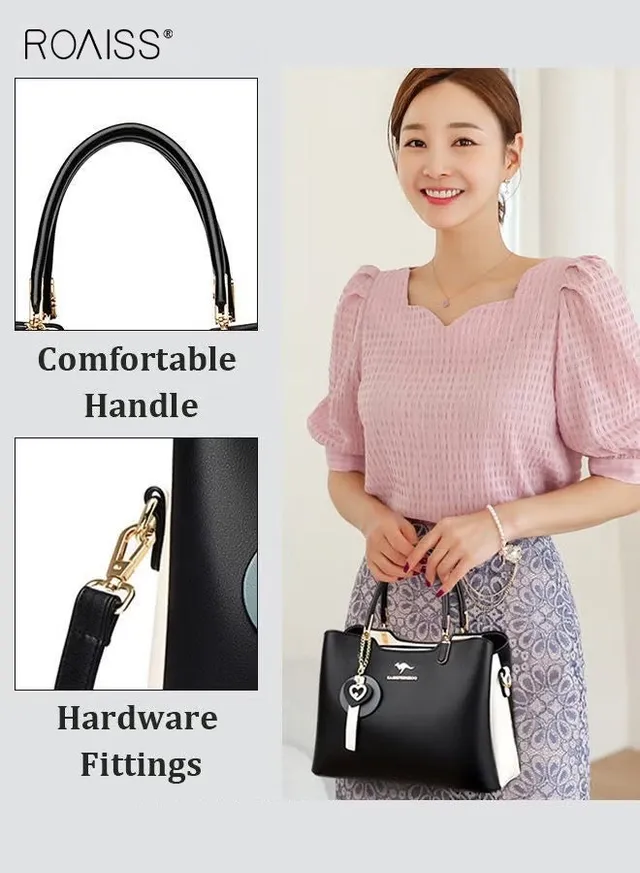 Women's Patent PU Leather Two-Tone Handbag, Elegant Structured Tote Bag with Detachable Shoulder Strap, Ladies Classic Shoulder Bag Handle Satchel Bag with Gold-Tone Hardware, Multi-Functional Crossbody Purse for Work Office Business Everyday Casual Wear – image 8