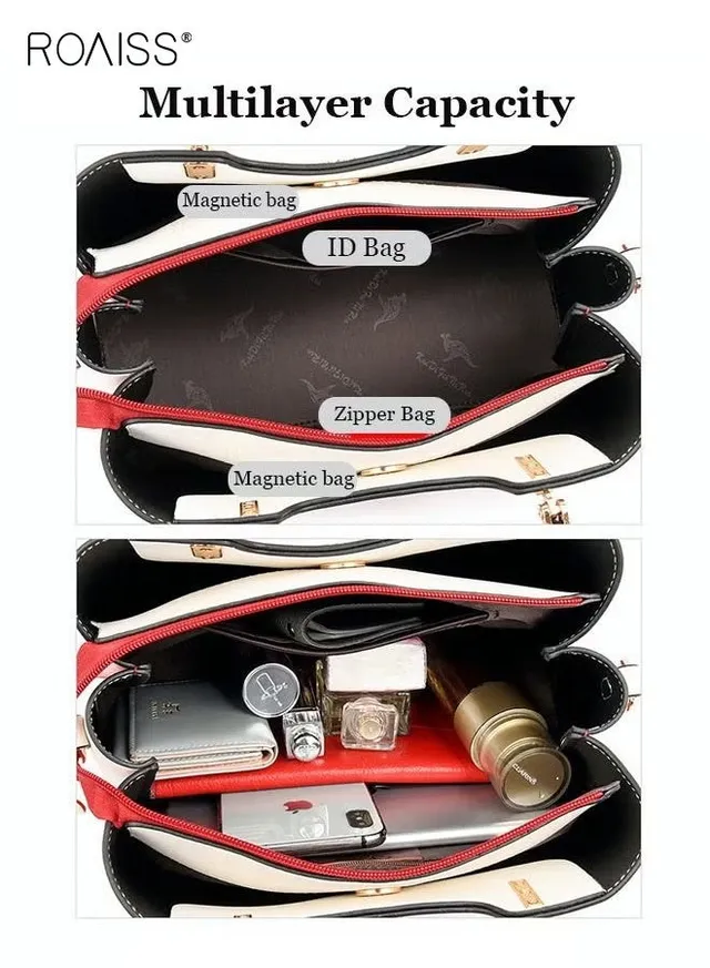 Women's Patent PU Leather Two-Tone Handbag, Elegant Structured Tote Bag with Detachable Shoulder Strap, Ladies Classic Shoulder Bag Handle Satchel Bag with Gold-Tone Hardware, Multi-Functional Crossbody Purse for Work Office Business Everyday Casual Wear – image 9