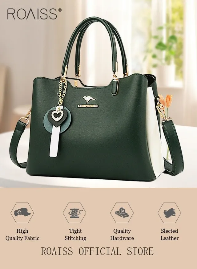Women's Patent PU Leather Two-Tone Handbag, Elegant Structured Tote Bag with Detachable Shoulder Strap, Ladies Classic Shoulder Bag Handle Satchel Bag with Gold-Tone Hardware, Multi-Functional Crossbody Purse for Work Office Business Everyday Casual Wear – image 2