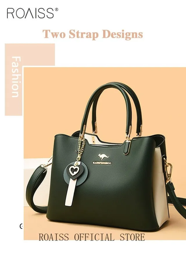 Women's Patent PU Leather Two-Tone Handbag, Elegant Structured Tote Bag with Detachable Shoulder Strap, Ladies Classic Shoulder Bag Handle Satchel Bag with Gold-Tone Hardware, Multi-Functional Crossbody Purse for Work Office Business Everyday Casual Wear – image 3