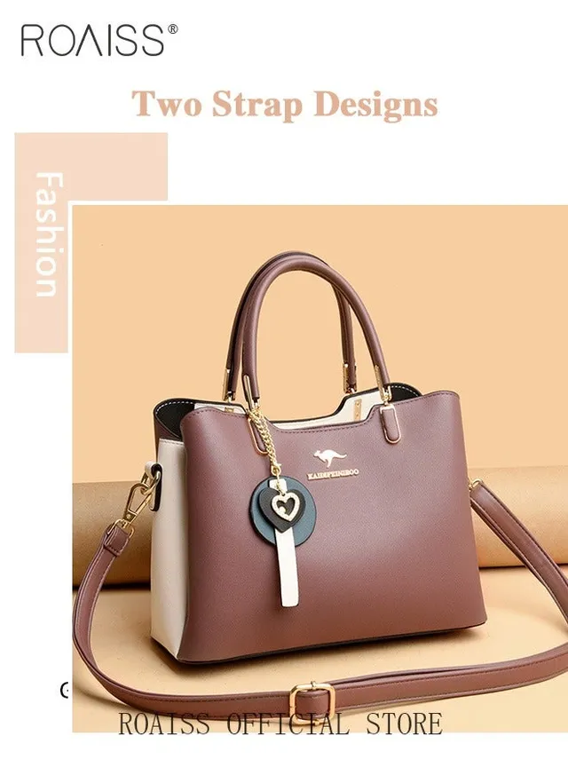 Women's Patent PU Leather Two-Tone Handbag, Elegant Structured Tote Bag with Detachable Shoulder Strap, Ladies Classic Shoulder Bag  Handle Satchel Bag with Gold-Tone Hardware, Multi-Functional Crossbody Purse for Work Office Business Everyday Casual Wear – image 3