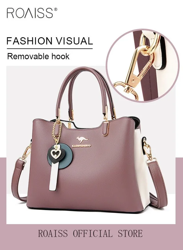Women's Patent PU Leather Two-Tone Handbag, Elegant Structured Tote Bag with Detachable Shoulder Strap, Ladies Classic Shoulder Bag  Handle Satchel Bag with Gold-Tone Hardware, Multi-Functional Crossbody Purse for Work Office Business Everyday Casual Wear – image 5